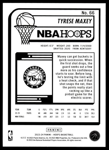 Miniatura 2 de 2023-24 Panini Hoops #66 Tyrese Maxey NM-MT Philadelphia 76ers Basketball Trading Card