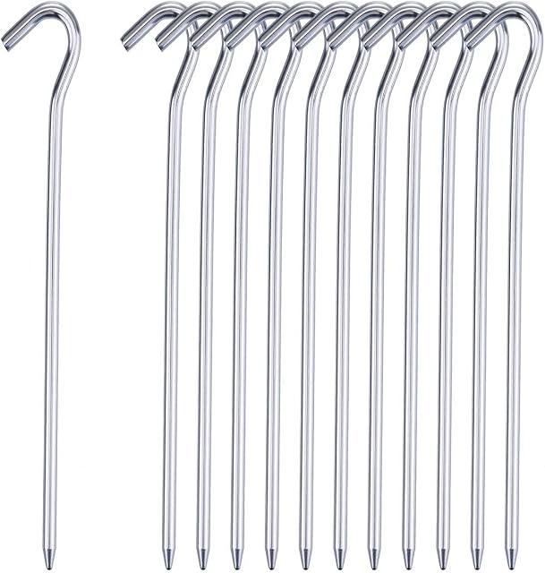 Galvanised 9' Long Tent Pegs Metal Heavy Duty | 50 Pack | Ground Pegs | Curved Hook Camping Pegs