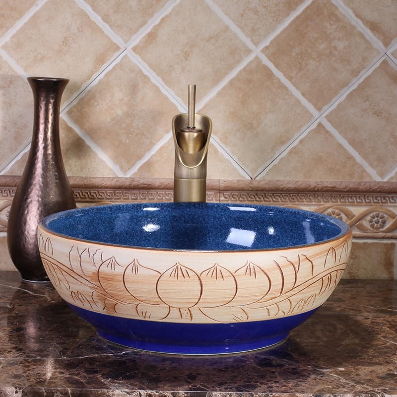 Umywalka Ceramiczna Nablatowa, Okrągła, Retro, Do Domu, Na Blat,