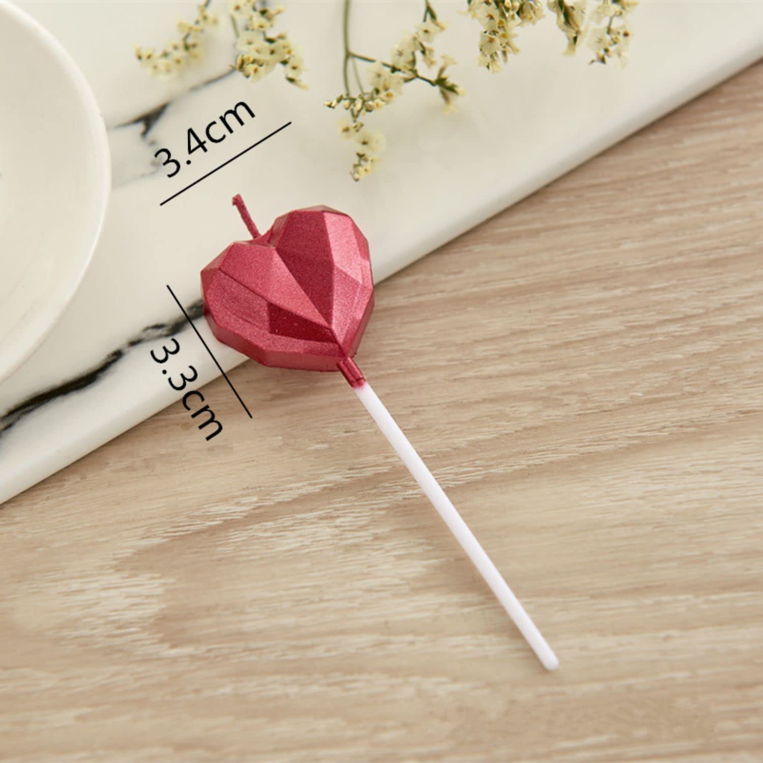 Saododku Gold Birthday Candles,5 Pack Metallic Colors Geometric Heart-Shaped Cake Candles for Birthday Cakes