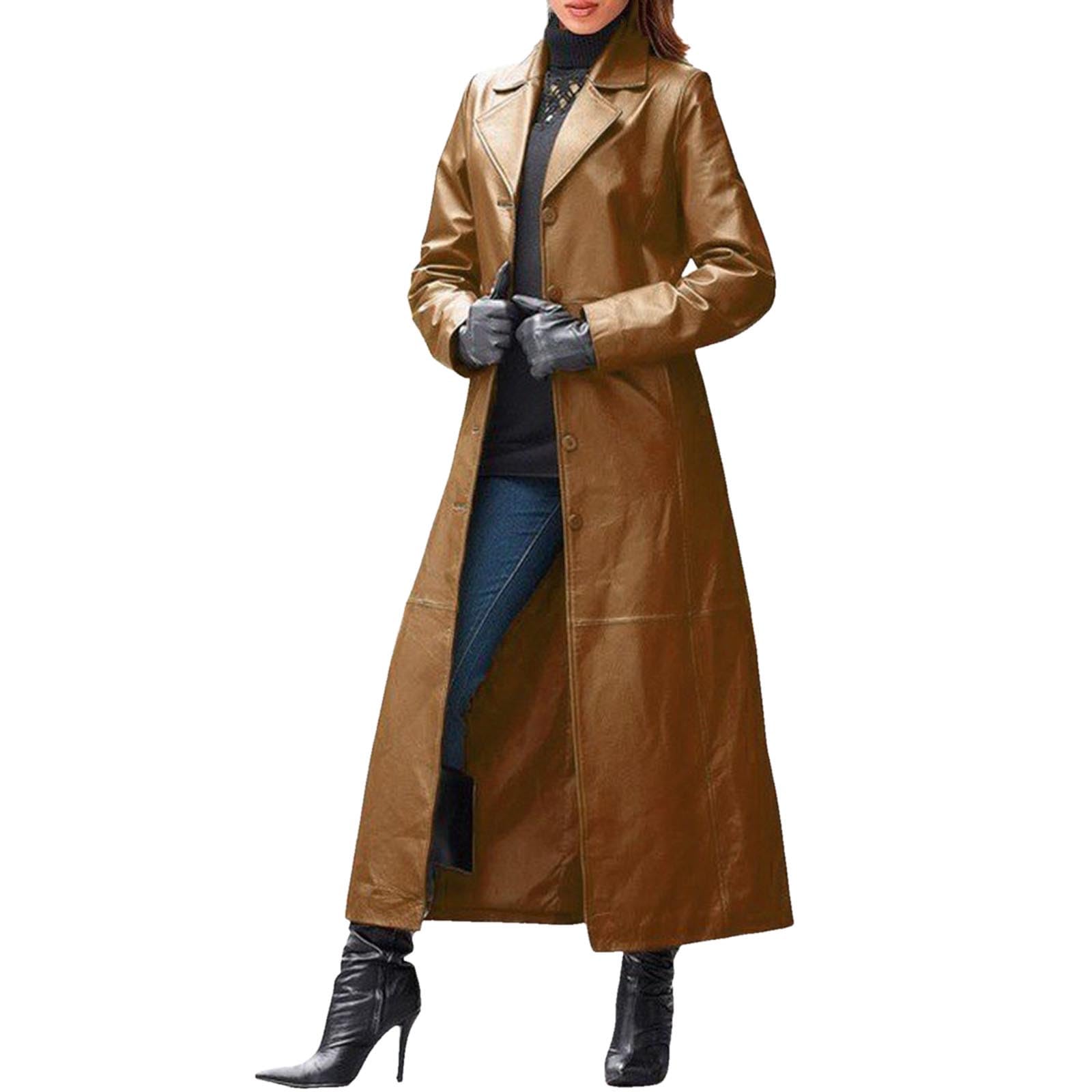 Costume 2026 pour femme - Veste en cuir synthétique boutonnée - Maxi long trench - Vestes de moto pleine longueur