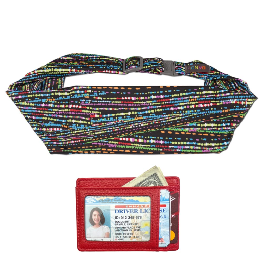 BANDI Pocketed Belt with Slim RFID-Blocking Wallet - Running, Travel & Medical Belt, Holds Phone, Passport, Keys, Adjustable & Comfortable Fit, Secure