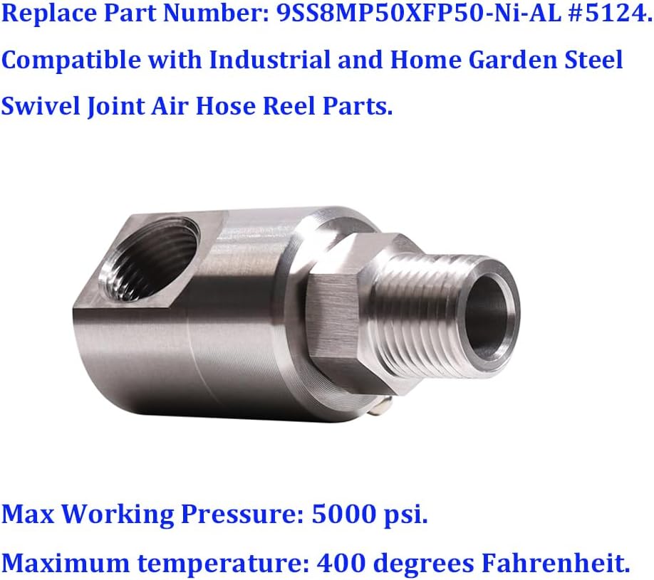 1/2 Inch MXF Heavy Duty Hose Reel Swivel Compatible with Industrial and Home Steel Swivel Joint Air Hose Reel Parts, Replace 9SS8MP50XFP50-Ni-AL #5124