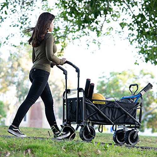 Whitsunday Collapsible Folding Garden Outdoor Park Utility Wagon Picnic Camping Cart With Bearing And Brake 8" All Terrain Wheels With Push Bar (Ocean Blue) #TOP7