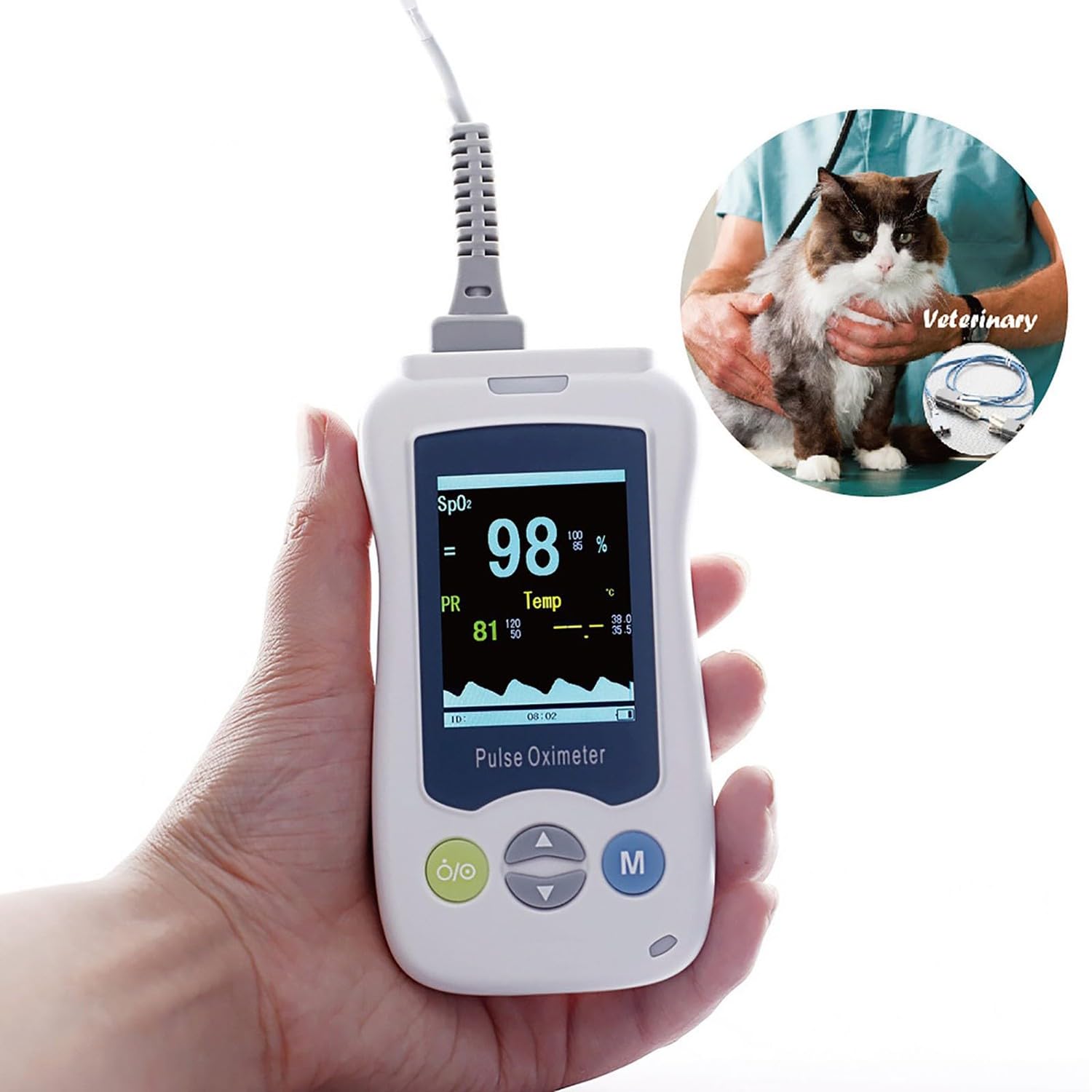 BLUEZY Pulsossimetro Veterinario Portatile, Monitor della Frequenza Cardiaca SPO2 per Cani E Gatti, Sonda Sensore Orecchio/Lingua per Cliniche Domestiche E Ospedali