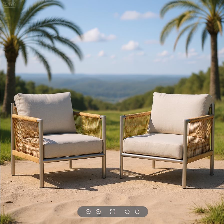 Image of ZANDOR Aluminum Outdoor Patio Furniture 2 Pcs Armchair, All-Weather Metal Modern Outside Furniture with Washable Thick Cushion, HDPE Woven Rope Rattan Bistro Sofa Chair, Garden /Backyard /Porch, Silver