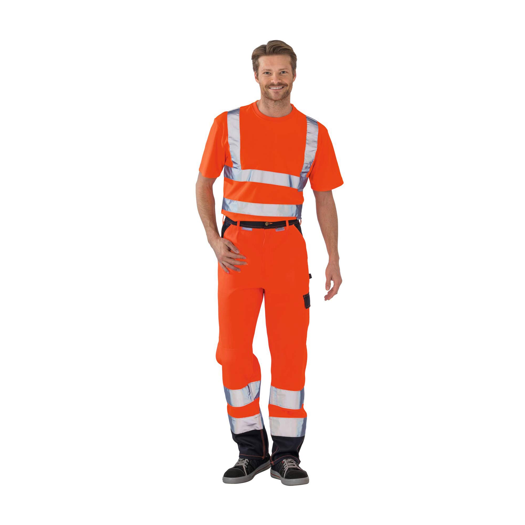 Planam 2016030 Warnschutz Bundhose, Orange/Marine, Größe 30