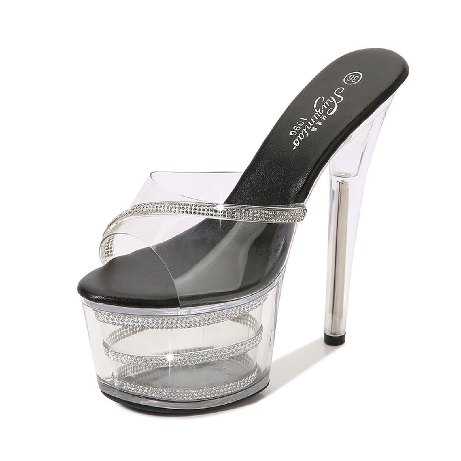 Blissbuilt Women's Platform Stiletto High Heel Pumps Shoes 17cm,Model Catwalk Shoes Pole Dancing Shoes Rhinestone Decoration,Stilettos Heel Open Toe Sandals