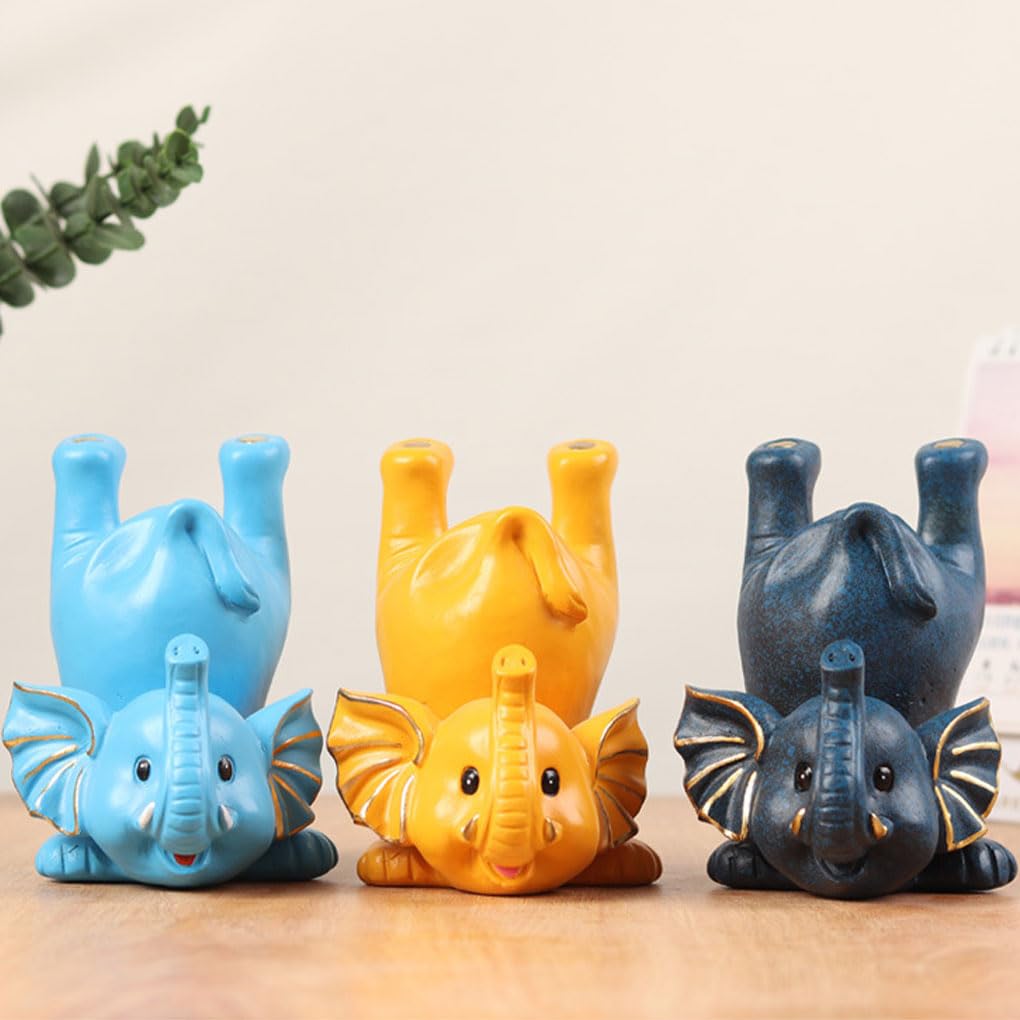 3er-Set Brillenhalter in Tierform, niedlicher Elefant, geeignet für die meisten Brillen, Kunstharz, niedlicher Elefant, Brillenständer, niedliche Tierform, Dunkelblau