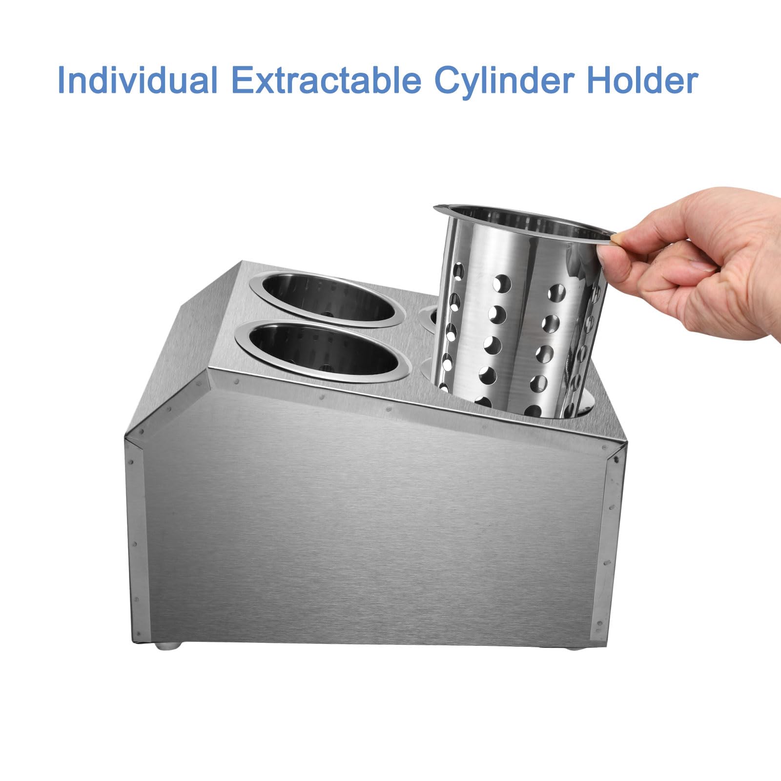 QUARKZMAN Porta Utensili Commerciali, Porta Utensili Cucina Acciaio Inox Cilindrico Portaposate Asciugatura Controsoffitto Organizzatore Posate per Ristoranti Buffet (Doppia File 4 Fori)