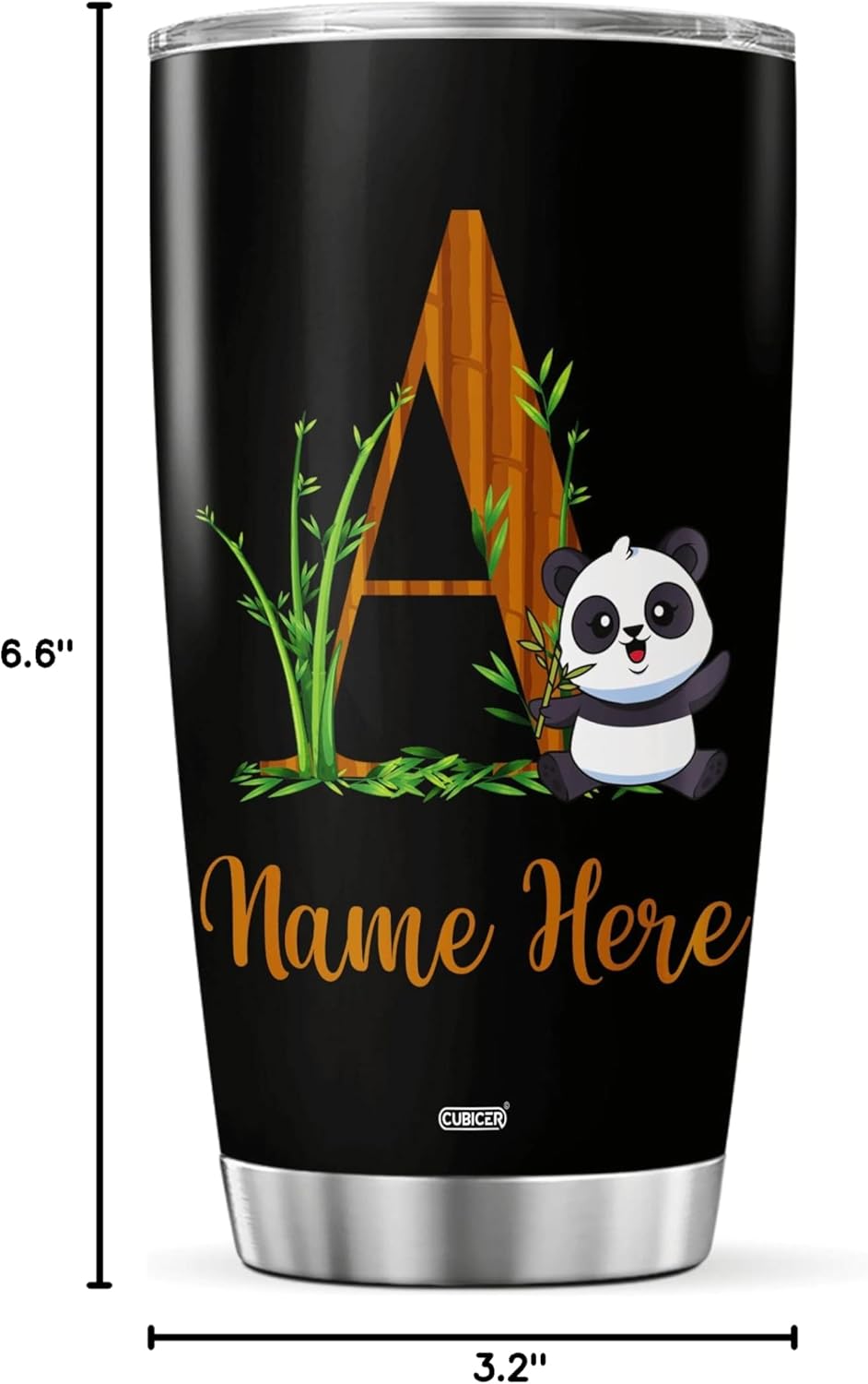 CUBICER Personalized Initial Coffee Tumbler Panda Custom Name Letter Tumbler Women Girls Kids Teens Travel Mugs Stainless Steel Drinking Glass Double Wall Insulated Cup With Lid