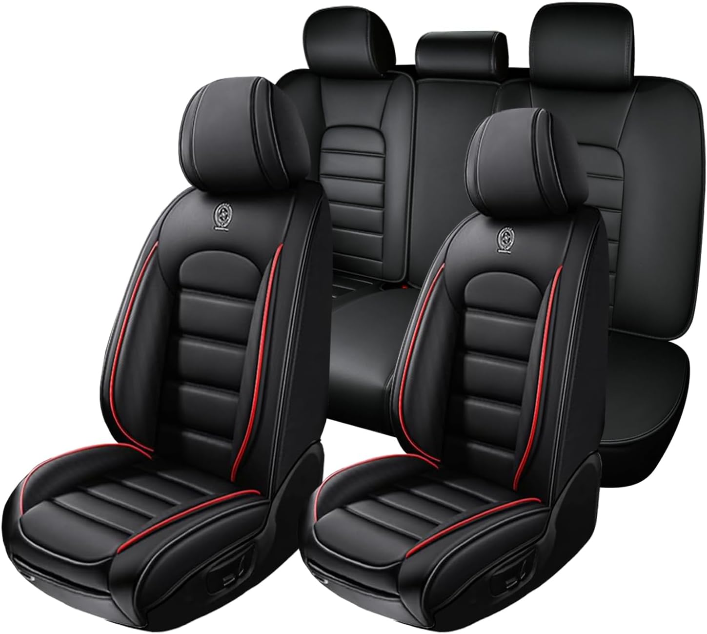 5 Seat Covers for Car Fit for Nissan Versa Note 2014-2019 Leather Seat Covers Breathable Waterproof Seat Protectors (Black-Red,Standard) Automotive Seat Covers with Airbag