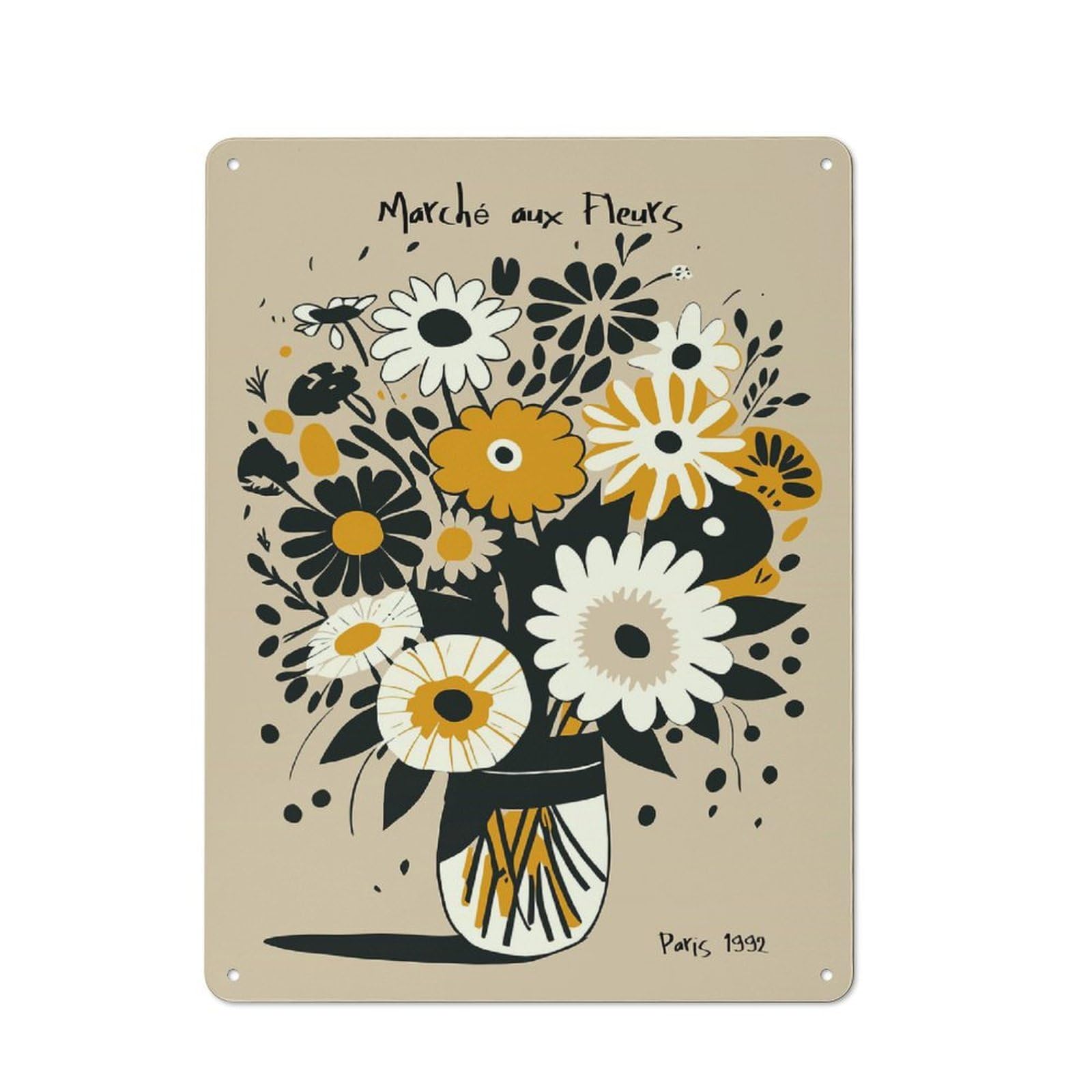 Junmoney Style-7 Cosy March Aux Fleurs Paris Metal Plaque 40X30cm, Kitchen Wall Decor For Kitchen, Cafe, Pantry Or Dining Room