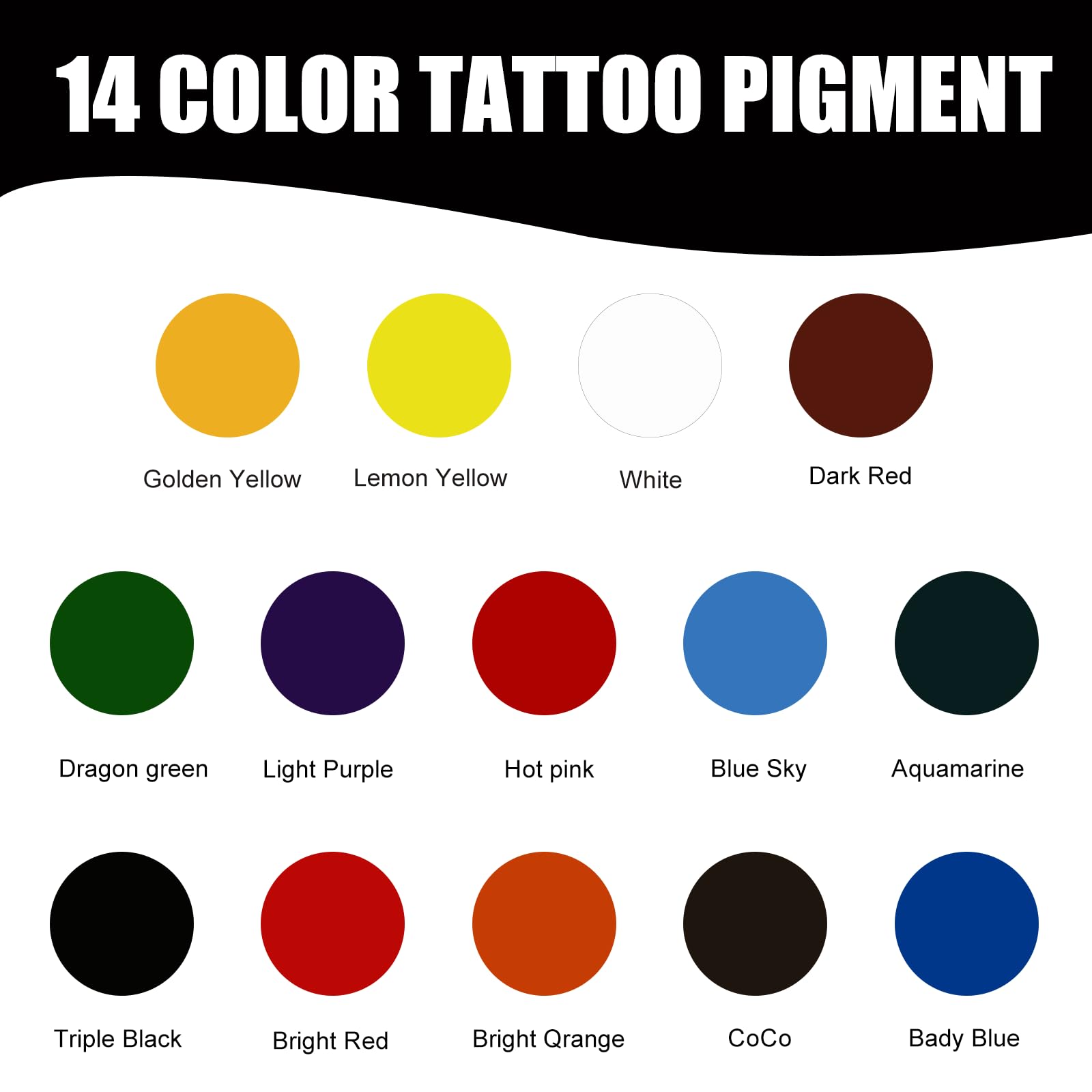 14 Farbtinten, Tätowiertinten, 14 Farben Tattoo-Tinte, Aktivtinten, Farbmuster Tattoo-Tinte (30 ml)