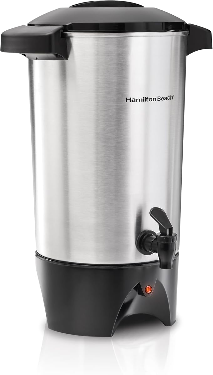Hamilton Beach Urna de café y dispensador de bebidas calientes para 45 tazas, plateado | Elaboración rápida de 1 minuto por taza | Rinde de 15 a 45 tazas | Palanca bidireccional para vertido manual o continuo | Plata | 40515G