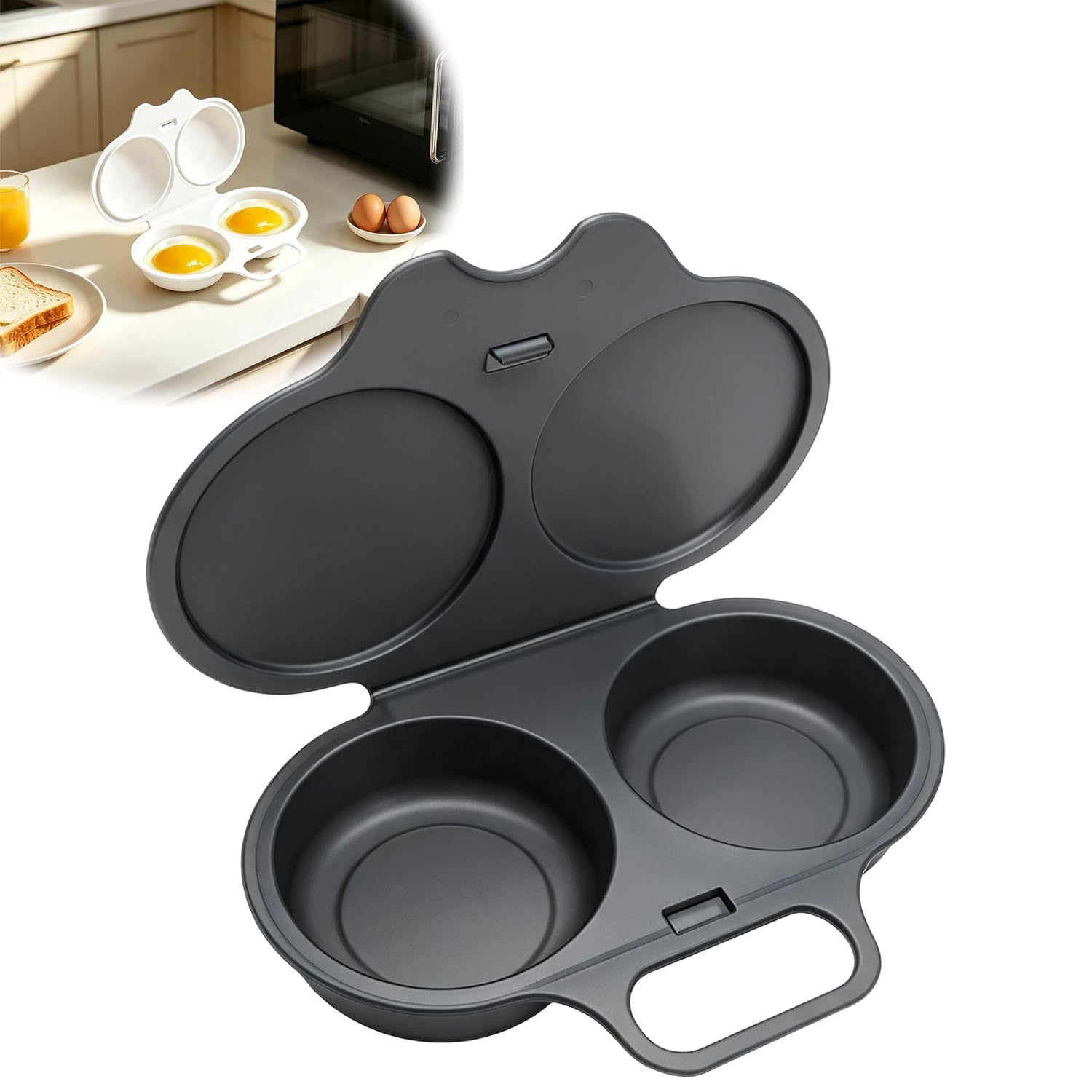 Microwave Egg Poacher with Lid & Handle, Quick Oil-Free Cooking，Dark Gray