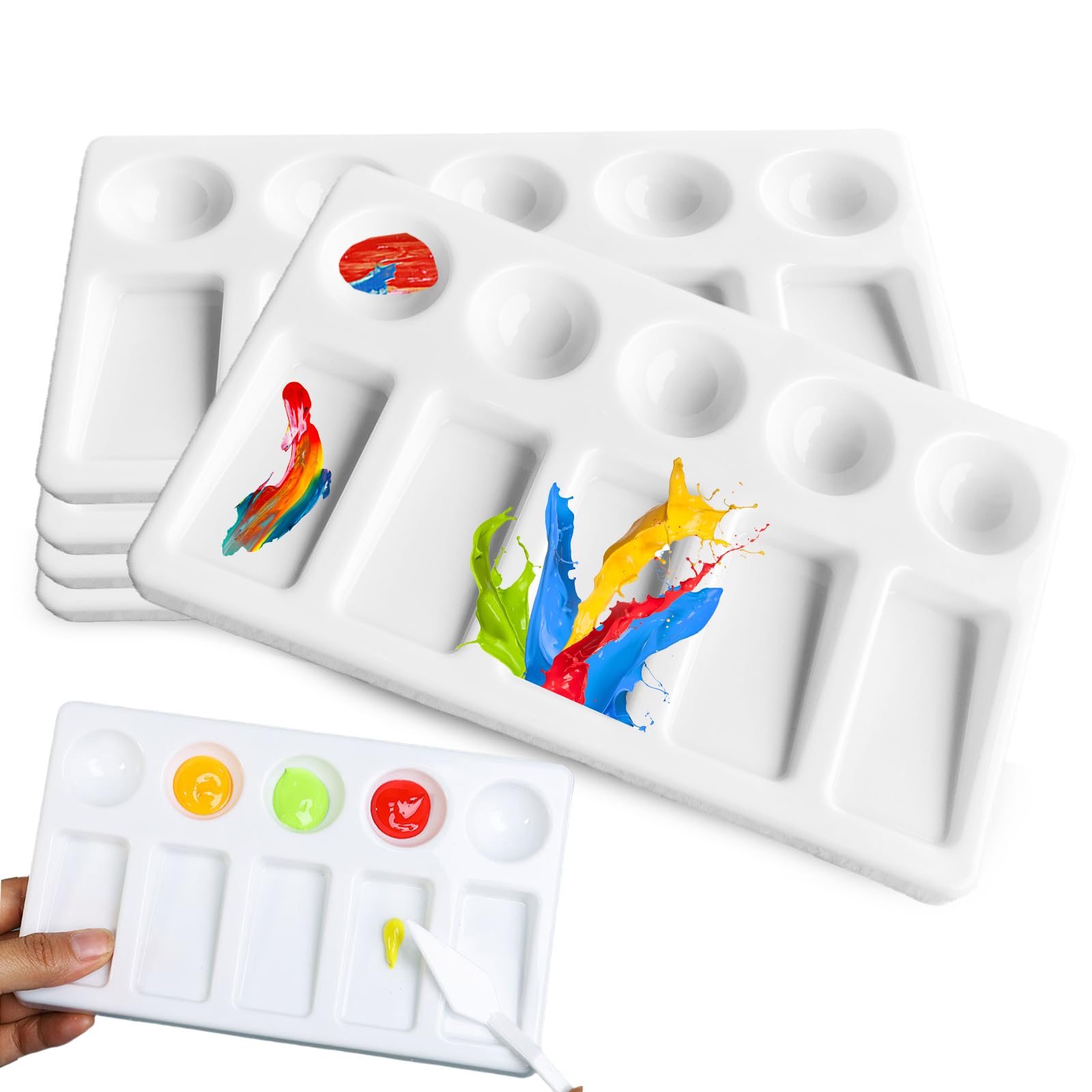 Mhymx White Acrylic Paint Palette, 6 Pcs Watercolour Palette 10 Well Paint Mixing Palette Rectangular Paint Tray Paint Pallet For Watercolor Oil Art Painting
