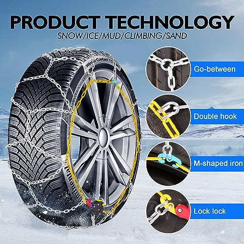 Snow Chains, 1 Min Quick Installation Upgraded Tire Chains, Adjustable Snow Tire Chains for Passenger Car, SUV, Pickup and Trucks, Applicable Tire Width 185 195 205mm, Set of 2 - Image 3
