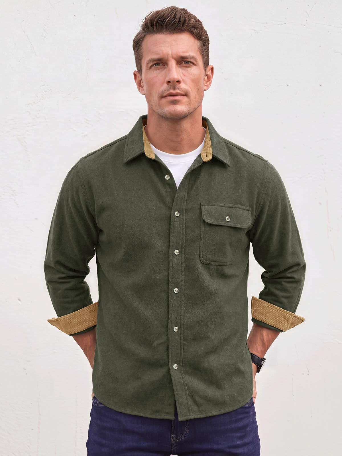 Runcati Hemdjacke Herren Langarm Flanellhemd Overshirt