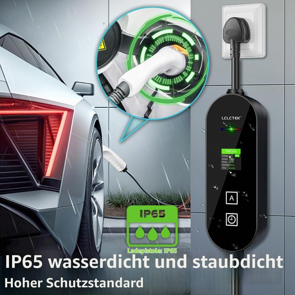 5m Typ 2 Ladekabel Schuko Stecker 3.68kW [1-phasig,8A～16A], EV Chargers mit Steuerbarer Digitalanzeige für PHEV/EV, EV Ladegerät Mobile wallbox ladekabel Auto typ 2 schuko tecker