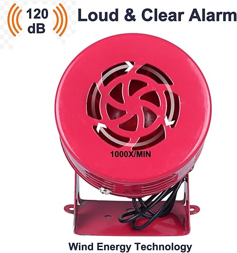 Miniatura 9 de DC24V - Alarma de metal con motor eléctrico fuerte, alarma de tornillo de aire de 120 dB, alarmabocina para el hogar, áreas residenciales,