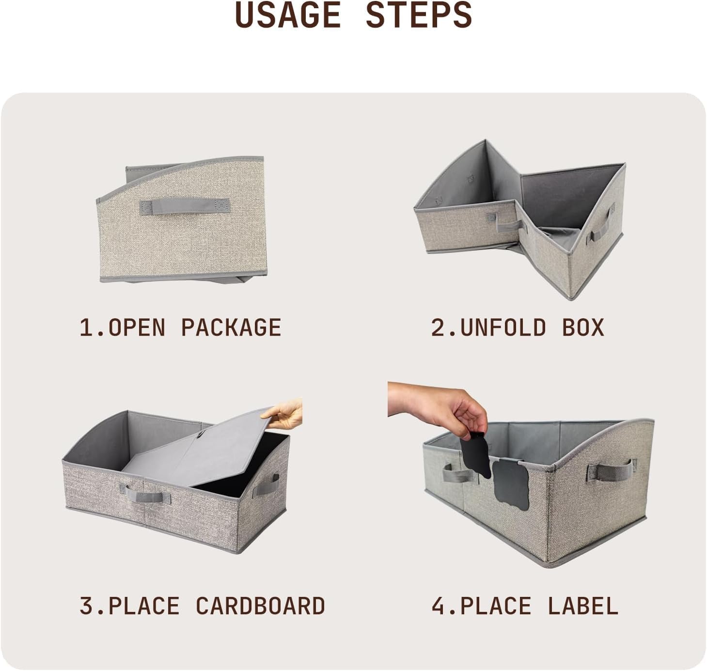 Trapezoid Storage Bins, Fabric Closet Organizers, Honey Beige, 3-Pack