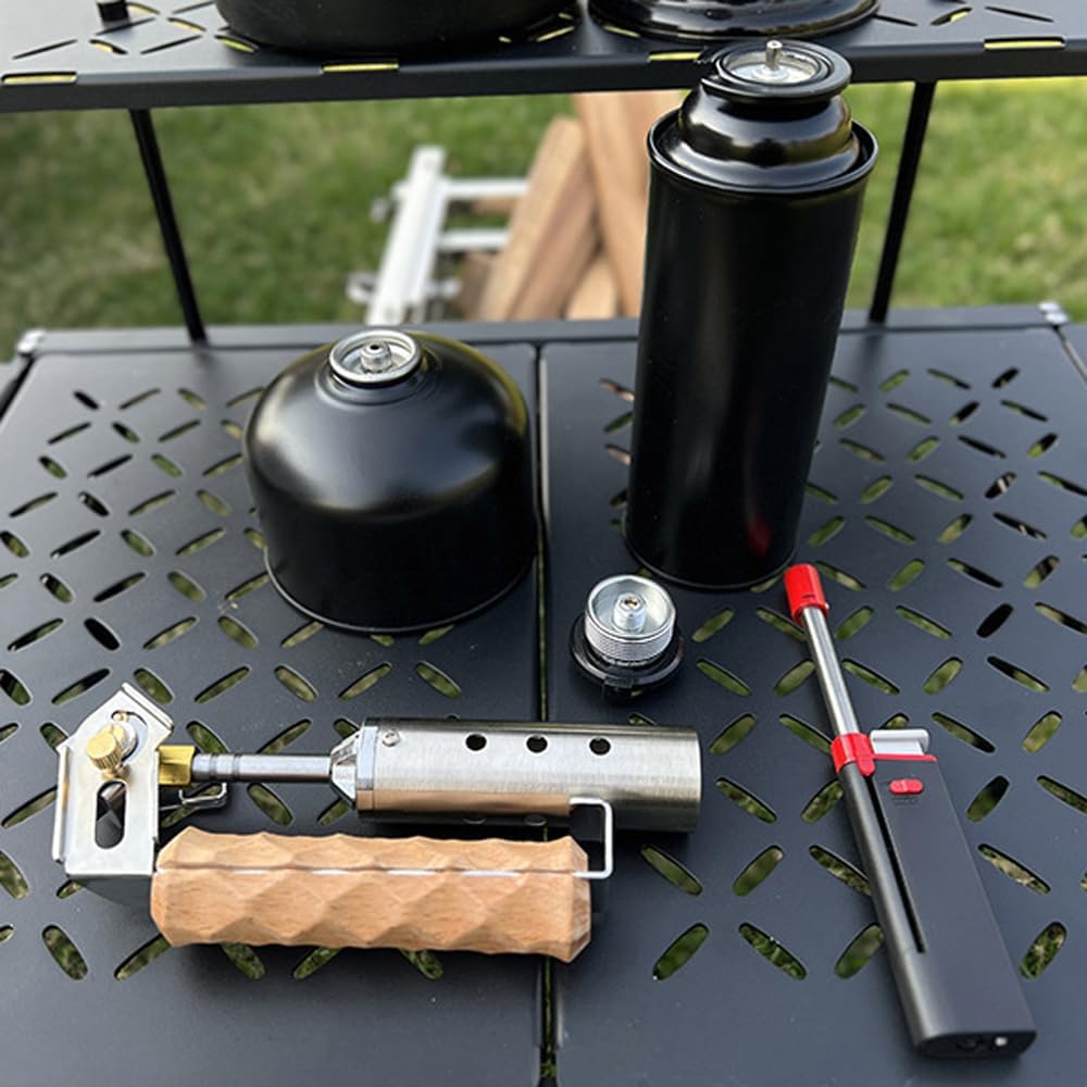 Camping Gas Torch Folding Wood Handle Ignition Choal er with Adjustable Firepower Valve for Cooking Camping Picnic Barbecue