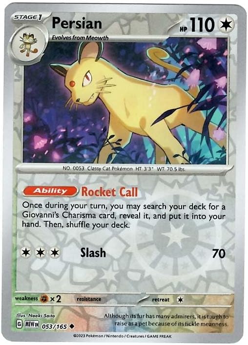 Pokemon - Persian 053/165 - Pokemon 151 - Reverse Foil - Single Card
