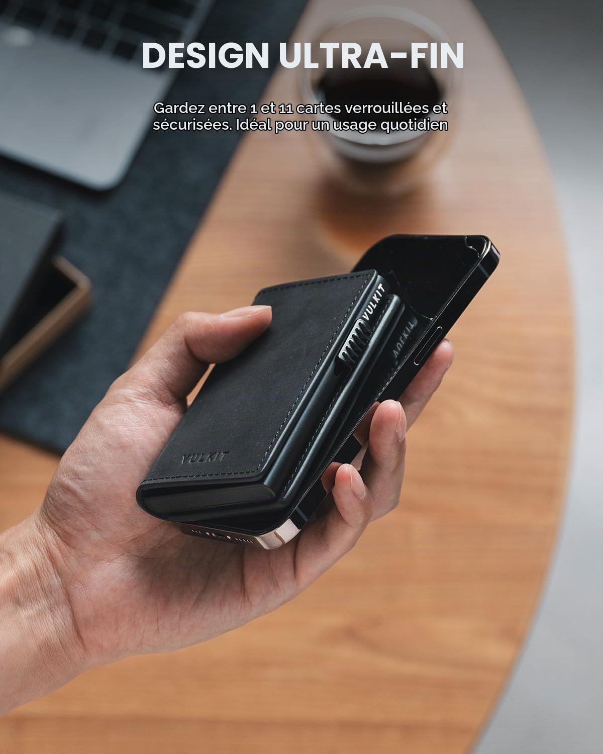 VULKIT Porte-Cartes Pop-up Fin en Cuir Crazy Horse Anti-RFID Pouvant Contenir 11 Cartes et Billets