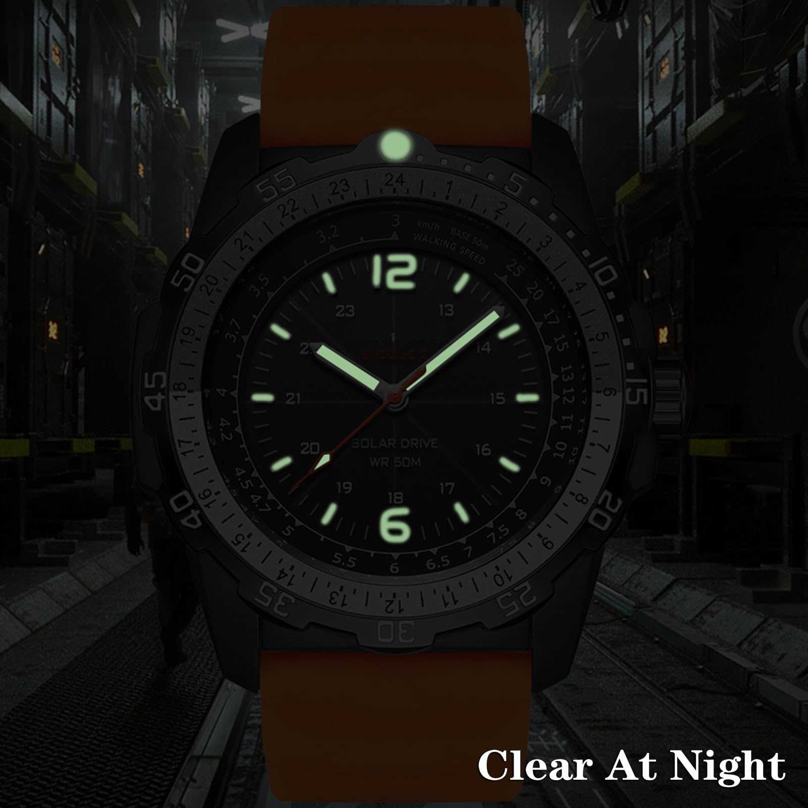 findtime Orologio da polso da uomo a energia solare impermeabile fino a 5 atm, subacqueo, LED, per maratona, sopravvivenza, nuoto, militare, tattico, orologio da campo, arancione
