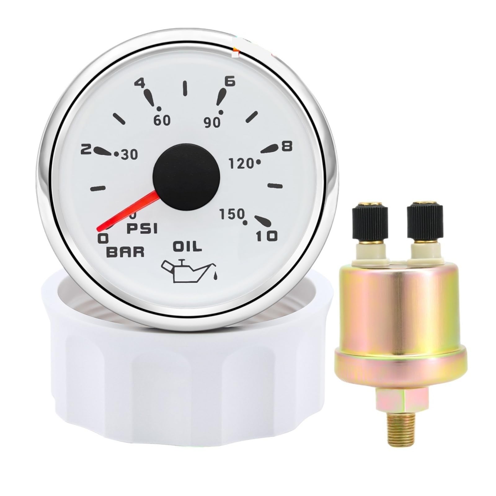 Jauge de pression d'huile + capteur, lumière 7 couleurs 52mm, indicateur de pression d'huile 5Bar/10Bar for voiture Yacht bateau 12V 24V Lectures claires(WS 0-10 Bar)