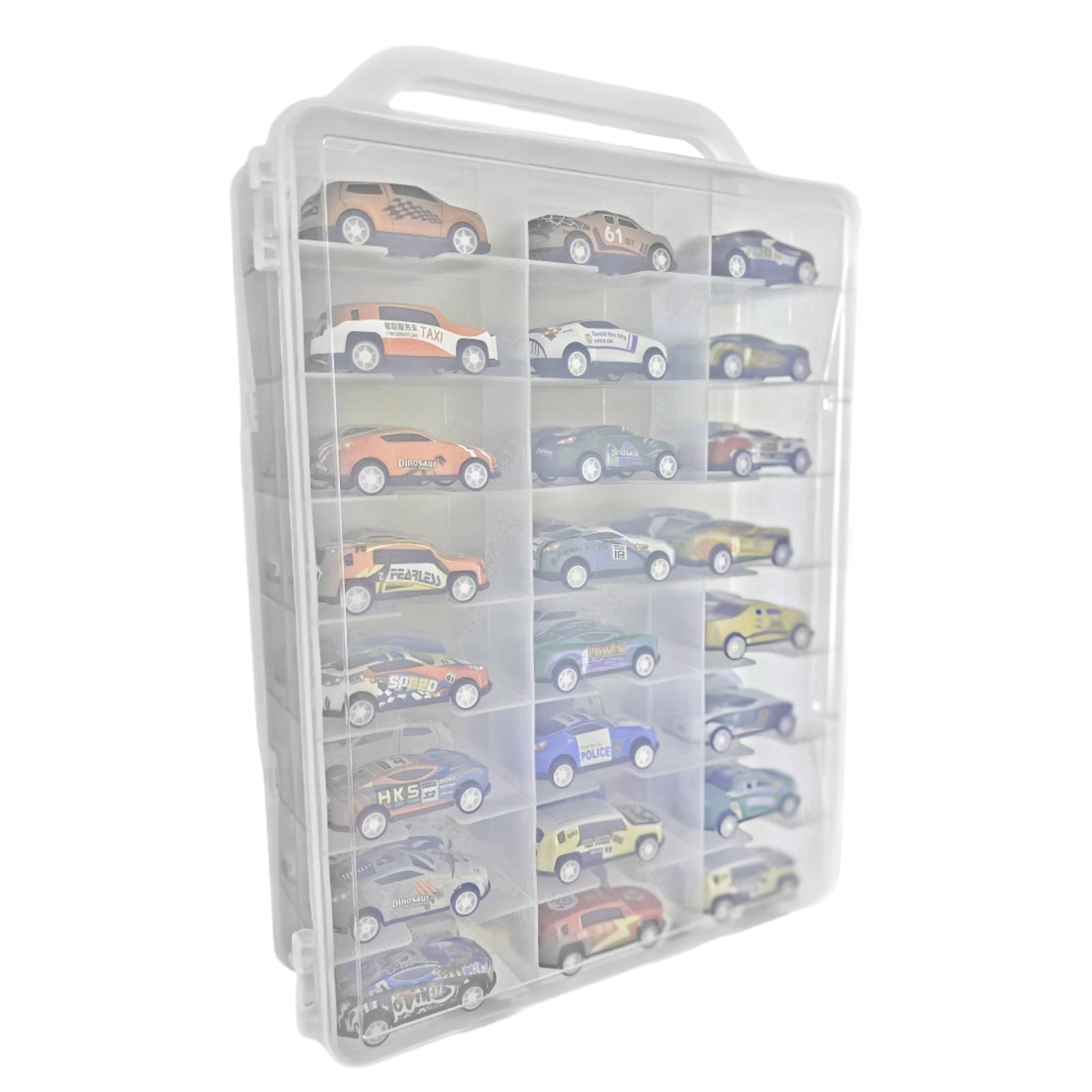 Chfeirno Carrying Cases Compatible with 48 Hot Wheels,Double Sided Storage Box for Matchbox Cars,Portable Transparent Toy Car Storage Case with 46 Slot,Case Only (Transparent)