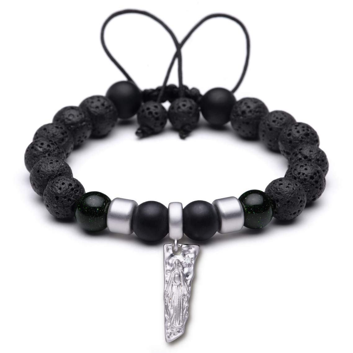 KarseerVirgin Mary Charm & Real Lava Stone Diffuser Bracelets, Added Vitality Essential Oils Aromatherapy Anti Anxiety Bracelet, Adjustable Natural Crystal Healing Stone Beaded Bracelet, Unisex