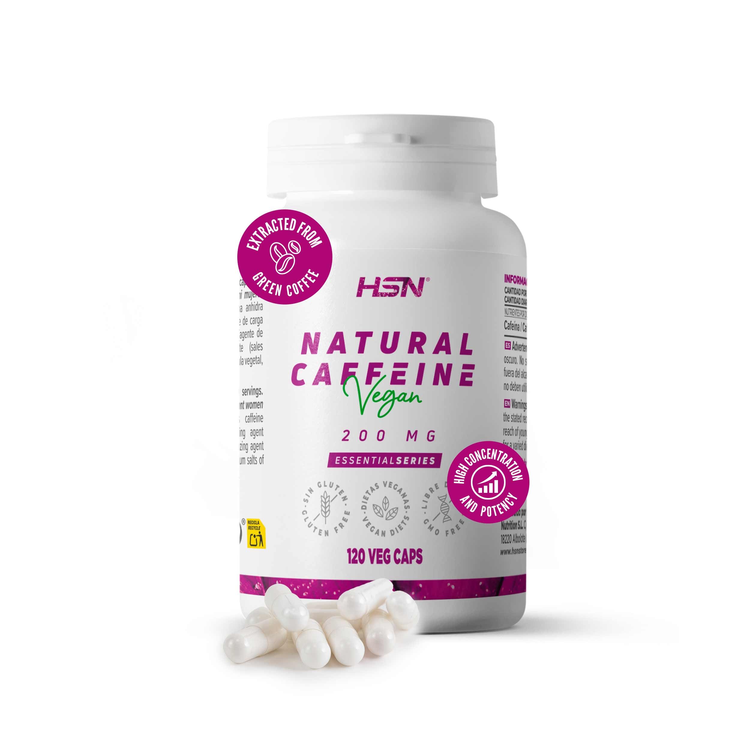 HSN Cafeína Natural 200mg | 120 Cápsulas Vegetales | Cafeína Anhidra de Efecto Inmediato | Procedente del Café verde (Coffea arabica) | Alta Concentración y Potencia | No-​GMO, Vegano, Sin Gluten