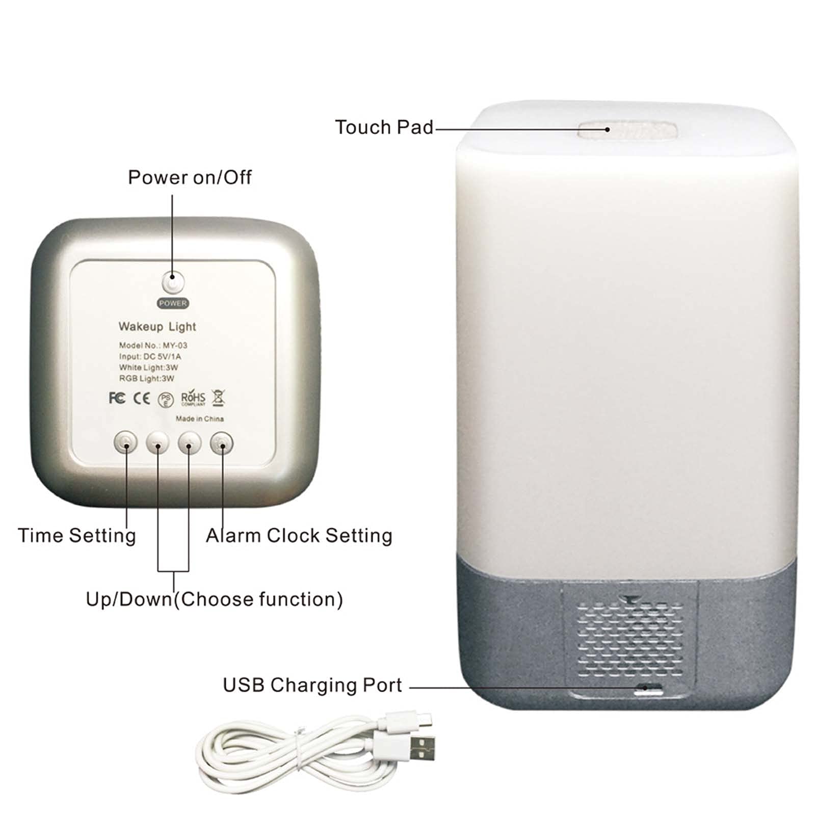 Control Táctil Wake Up Light, Despertador de Amanecer, con Snooze, 7 Colores, 7 Sonidos Naturales