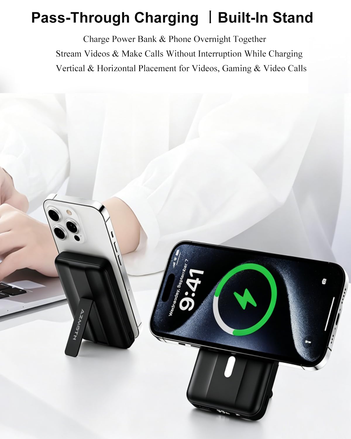 Azmuth Powerbank per Magsafe, 10000mAh Power Bank Batteria Esterna Magnetica, Caricatore Portatile Ricarica Rapida con Display LED, Wireless Powebank per iPhone 17/16/15/14/13/12 Serie, Nero