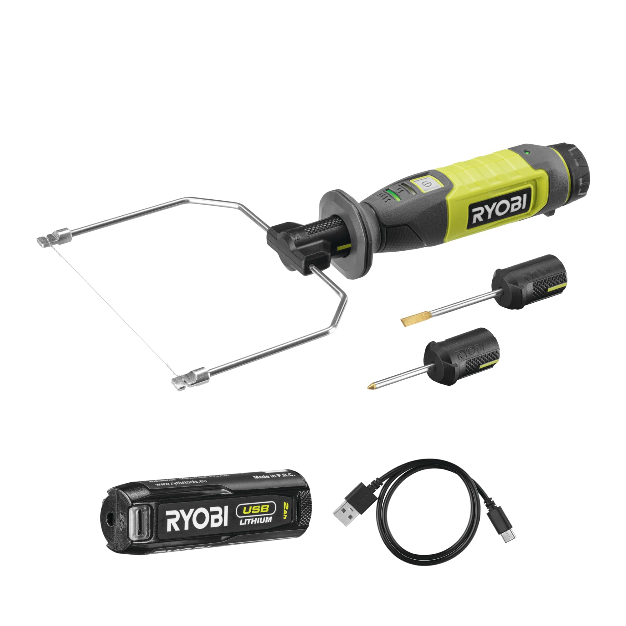RYOBI 4 V USB-LITHIUM Akku-Heißdrahtschneider RHC4-120G, inkl. 1 x 4 V 2,0 Ah Akku und USB-C Ladekabel