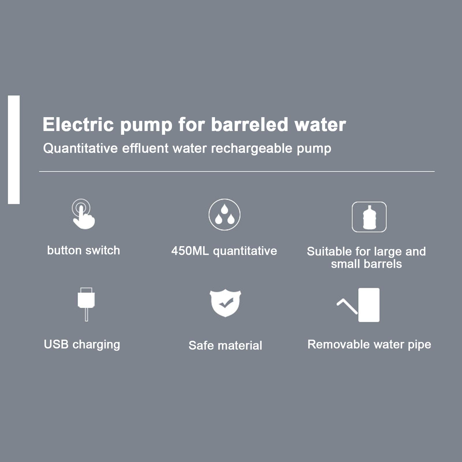 Electric Water Dispenser, Electric Water Pump, Portable USB Charging 450ml Quantitative for 4.5L?18.9L Barreled Water