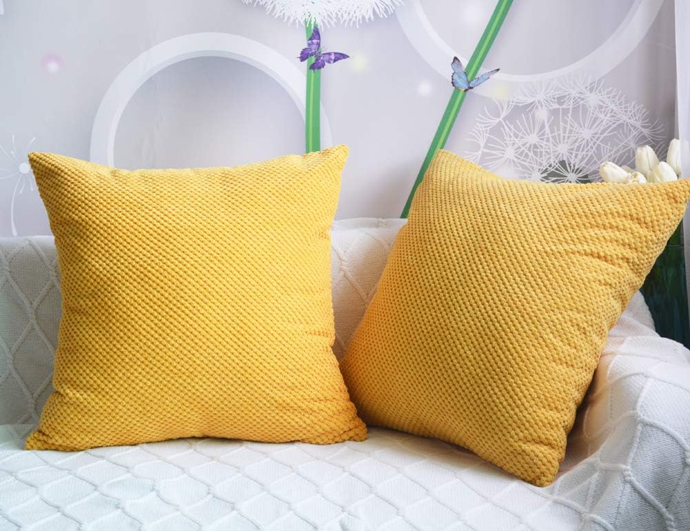 Lutanky Corduroy Cushion Covers Super Soft Pineapple Grid Throw Pillow Cases for Sofa Bedroom Home Decor（45 x 45 cm） (dark yellow, 1 Piece)