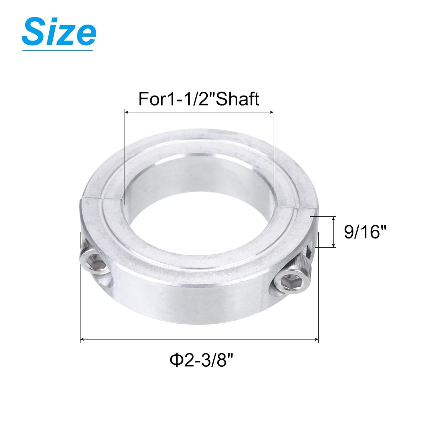 uxcell 4pcs Double Split Clamp-On Shaft Collar for 1-1/2" Shaft, Two-Piece Clamping Collar, 2-3/8" OD, 9/16" Thickness, Aluminum Alloy Set Screw Split Collar Clamp