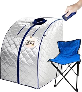Mobile Infrarotsauna XL Deluxe 1000 W | Tragbare Sauna für 1 Person mit Campingstuhl | Faltbare Wellnesskabine für Zuhause | Kompakte Wärmekabine für Entspannung & Stressabbau