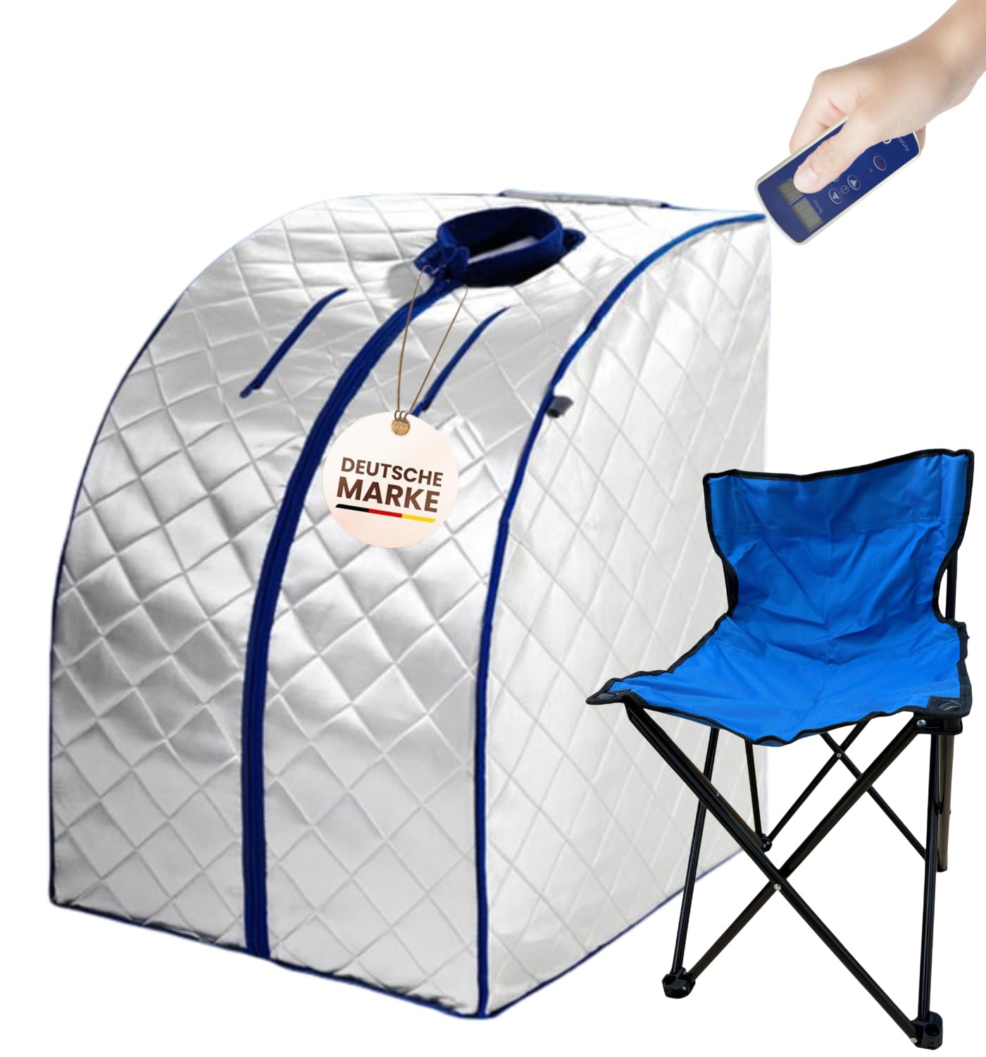 Mobile Infrarotsauna XL Deluxe 1000 W | Tragbare Sauna für 1 Person mit Campingstuhl | Faltbare Wellnesskabine für Zuhause | Kompakte Wärmekabine für Entspannung & Stressabbau