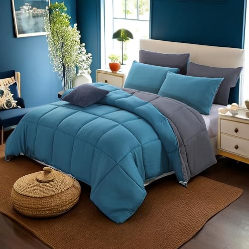 Miniatura 9 de Colcha de tamaño Queen, color rosa y gris, acogedora, ligera, reversible, suave, estilo clásico y sólido, para todas las estaciones