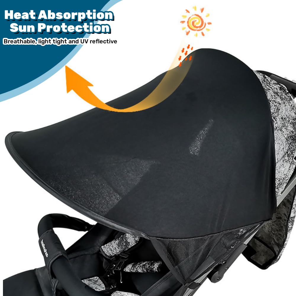 HALOULENI Pram Sun Shade Cover Baby Sunshade UPF 50 + Adjustable Sun Shade Canopy Breathable Pram Sun Shade for Pushchair Stroller Buggy Pram - Image 2