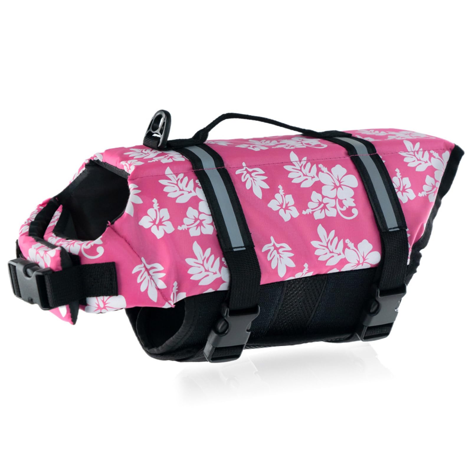 FANSU Dog Life Jacket Adjustable, Safety Floatation Vest Coat-Pet Life Preserver with Handle-for Swimming, Surfing, Boating for Small Dog Puppy Large Dog (XL,Pink Flower)