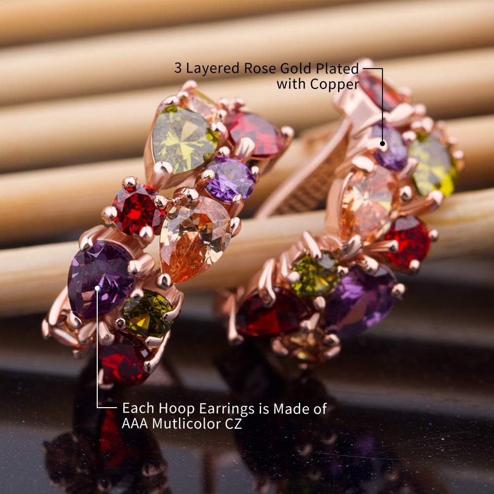 Rose Gold Hoop Earring for Women Multicolored Crystal Earring Sterling Silver Multi Gemstone Earrings Amethyst Ruby Sapphire Garnet Earring for Fashion Jewelry Ideal Valentine's Day - Image 3