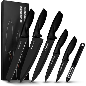 Knife Set Knife Block Chef's Knife Set Stainless Steel Knife Set Kitchen 6-Piece Kitchen Knife Set Sharp Kitchen Knife Set Non-Stick Coating Black Knife Block Sets