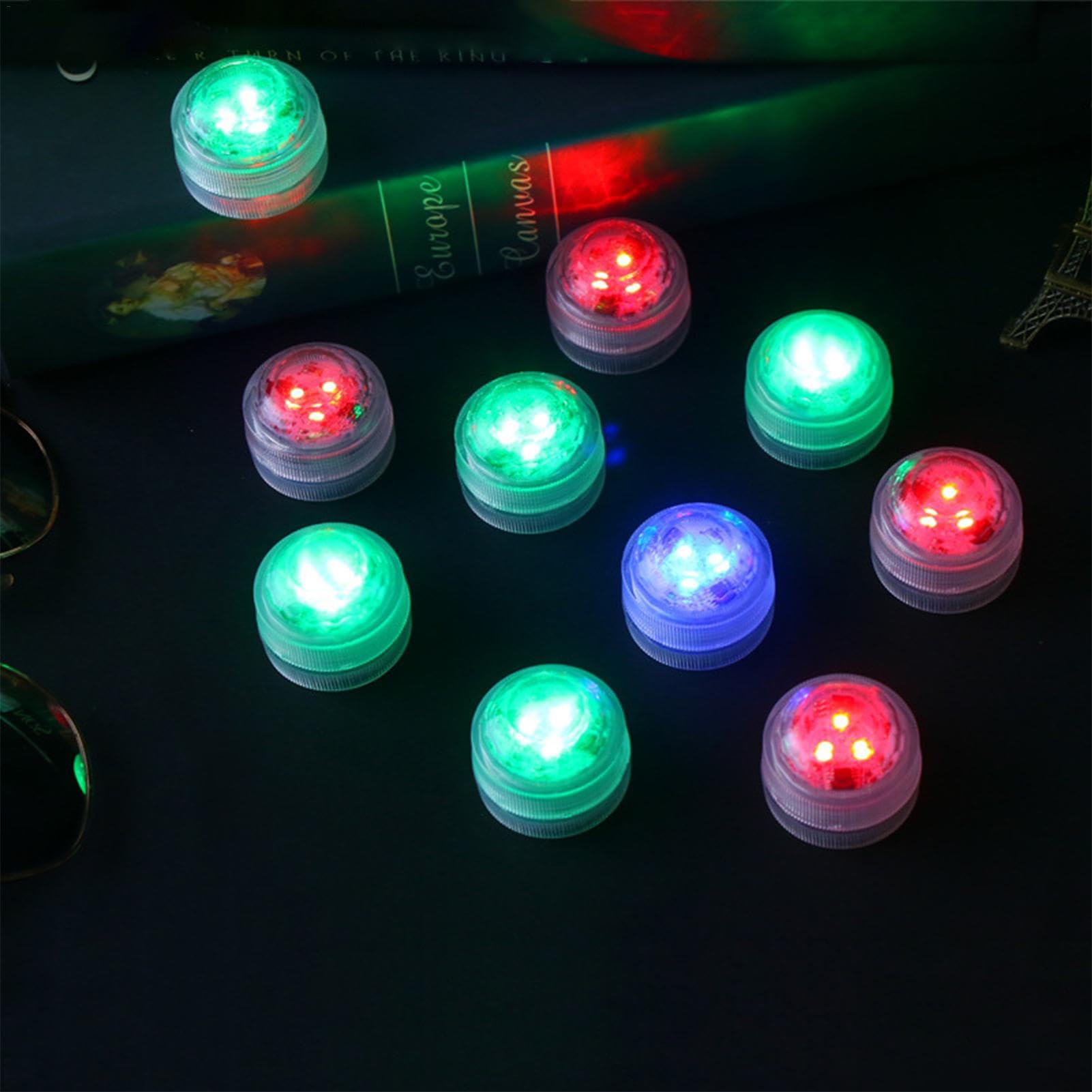 Piccola luce LED sommergibile – Piccola lampada decorativa a forma di boccia per pesci – Fontana colorata alimentata a batteria, senza fiamma, luci subacquee con telecomando per acquario, piscina