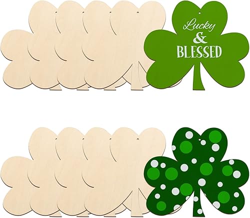 Adornos de madera de trébol de 7 pulgadas para pintar tréboles de madera en blanco sin terminar para manualidades decoraciones colgantes 10 unidades