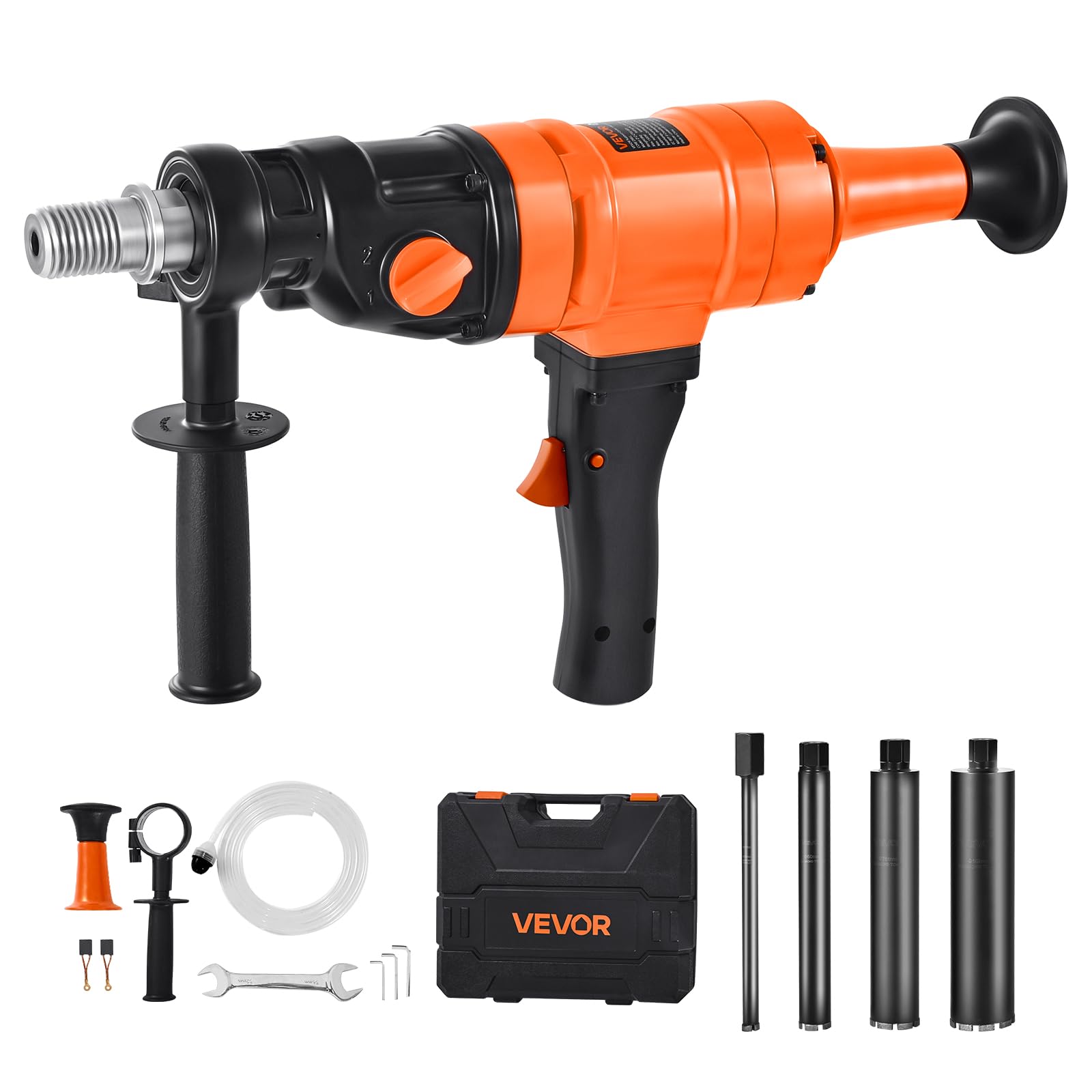 VEVOR Carotatrice per Calcestruzzo, Diametro di Foratura 200 mm Trapano a Carotaggio Portatile per Calcestruzzo a Secco e a Umido con 4 Punte da Trapano, 1000/2250 giri/min a 2 Velocità 1500 W